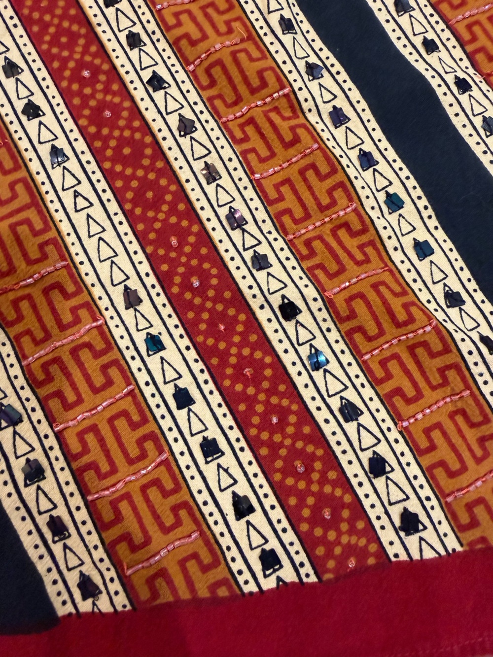 Willi Smith Vintage Maxi Skirt in Rust, Black & Cream w/ Beading Size 6 - Picture 8 of 14